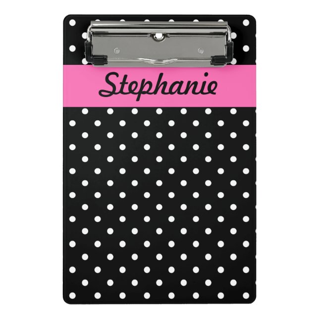 White and Black Polka Dot Pattern Mini Clipboard (Front)