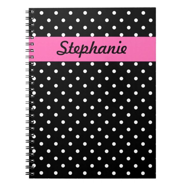 White and Black Polka Dot Pattern Notebook (Front)