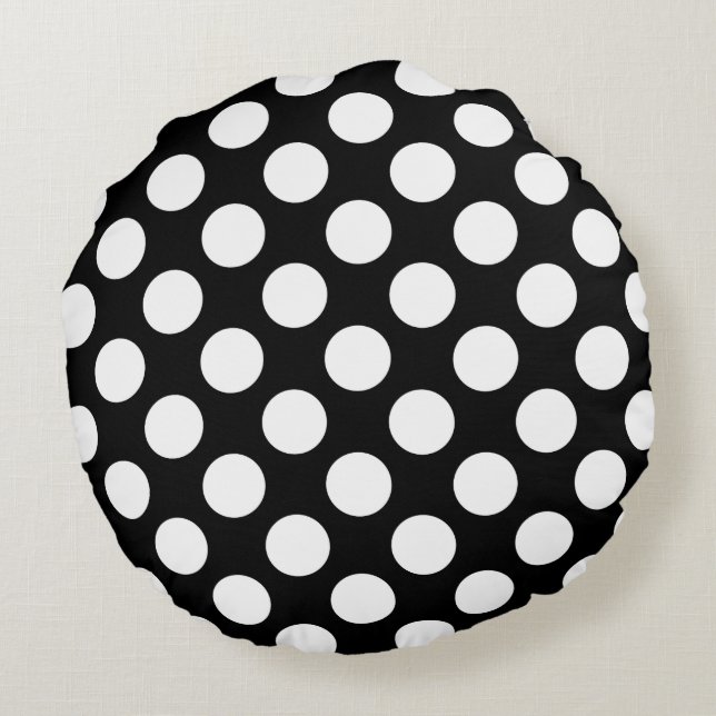 White And Black Polka Dot Pattern Round Cushion (Back)