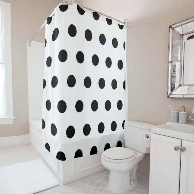 White and Black Polka Dot Shower Curtain (In Situ)