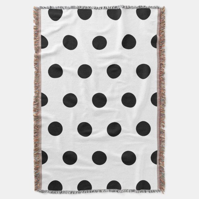 White and Black Polka Dot Throw Blanket (Front Vertical)