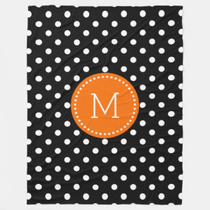 White And Black Polkadot Orange Accents Fleece Blanket