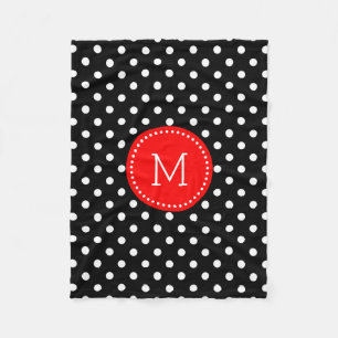 White And Black Polkadot Red Accents Fleece Blanket