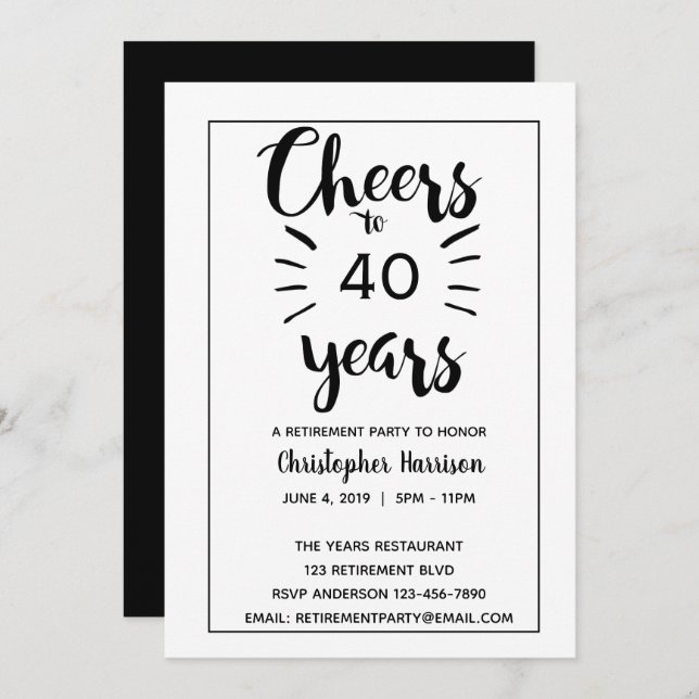 White and Black Retirement Invitation (Front/Back)