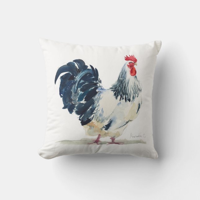 White and black roosters cushion (Front)