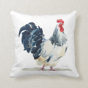 White and black roosters cushion