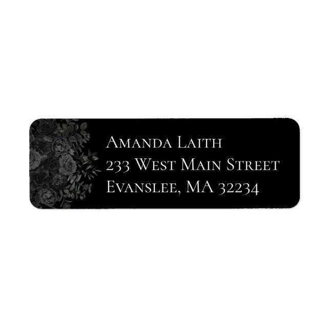 White and Black Rose Gothic Return Address Labels (Front)