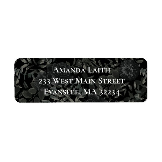 White and Black Rose Gothic Return Address Labels (Front)
