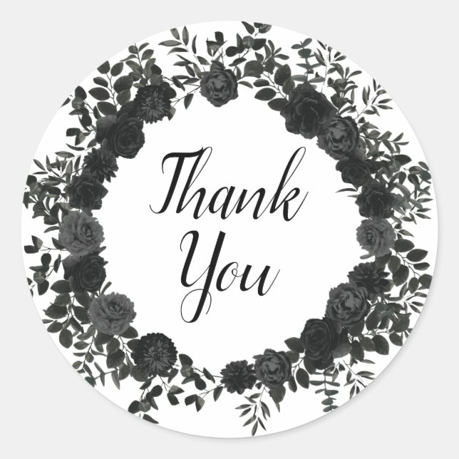 White and Black Rose Gothic Sticker Favour Labels (Front)