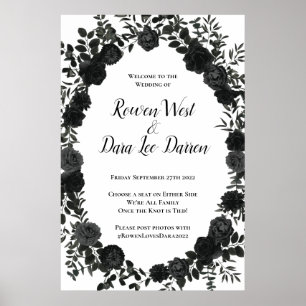 White and Black Rose Gothic Wedding Ceremony Sign