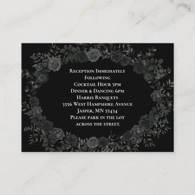 White and Black Rose Gothic Wedding Enclosure Card (Front)