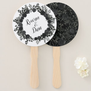 White and Black Rose Gothic Wedding Fans