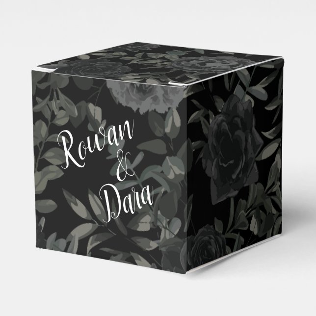 White and Black Rose Gothic Wedding Favour Box (Front Side)