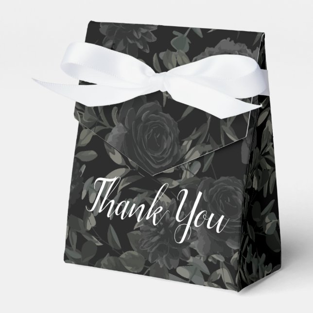 White and Black Rose Gothic Wedding Favour Box (Front Side)