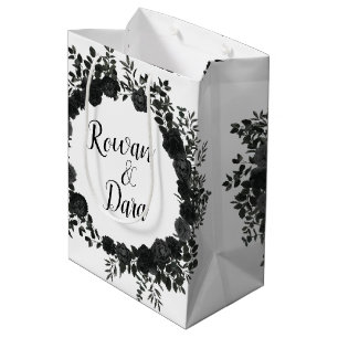 White and Black Rose Gothic Wedding Gift Bag