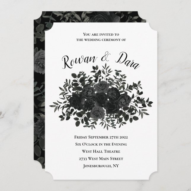 White and Black Rose Gothic Wedding Invitations (Front/Back)