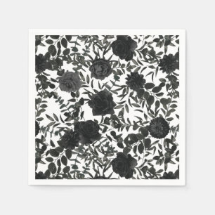 White and Black Rose Gothic Wedding Napkins