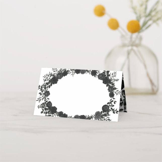 White and Black Rose Gothic Wedding Place Cards (Front)