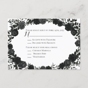 White and Black Rose Gothic Wedding Reply Card