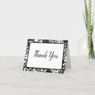 White and Black Rose Gothic Wedding Thank You Card