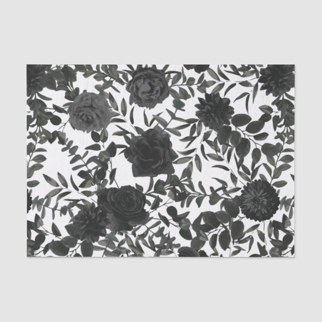 White and Black Rose Gothic Wedding Tissue Paper (Front)