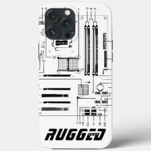 white and black RUGGED GEEK Motherboard Tech iPhone 13 Pro Max Case