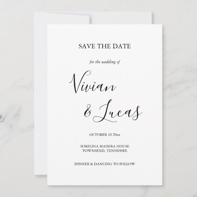 White and Black Script Wedding Save the Date (Front)