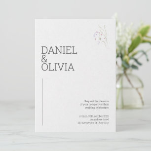 White and Black Simple Minimalist Floral Wedding Invitation