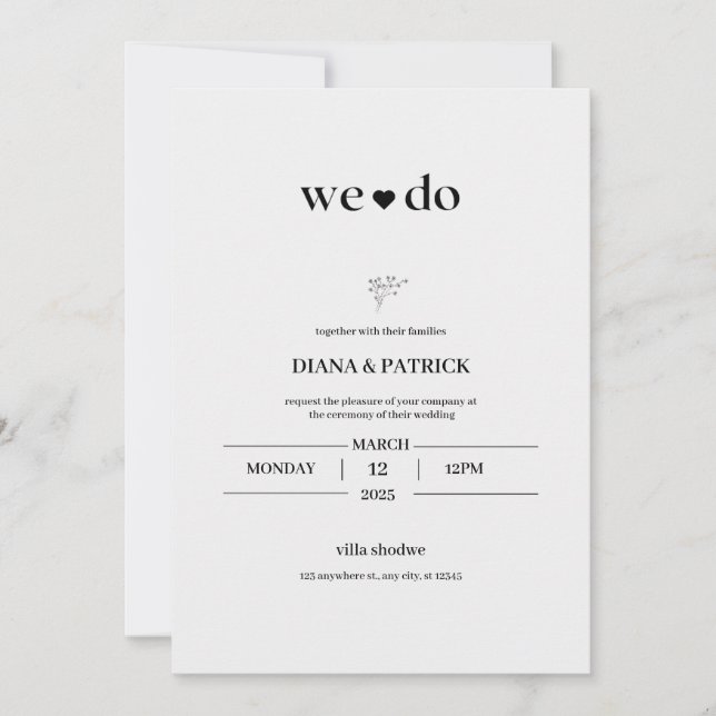 White and Black Simple Wedding Invitation (Front)