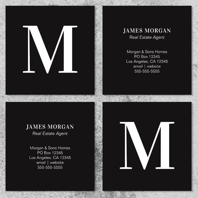 White and Black Single Letter Monogram Square Business Card (White and Black Single Letter Monogram Square Business Card)
