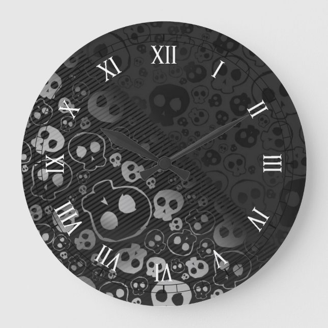 white and black skull heads large clock (Front)