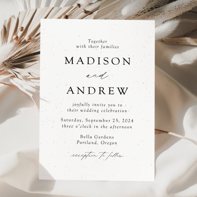 White and Black Speckled Modern Elegance Wedding Invitation (Creator Uploaded)