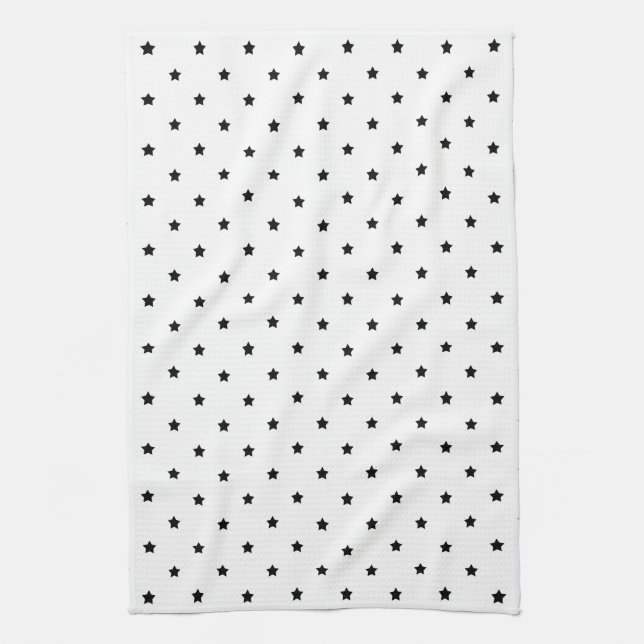 White and Black Star Pattern. Tea Towel (Vertical)