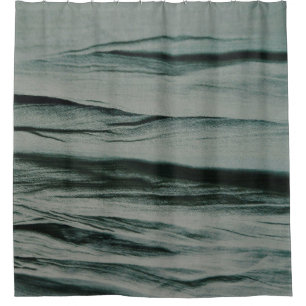White and black striped textile shower curtain