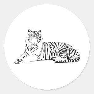 White and Black Striped Tiger Silhouette Classic Round Sticker
