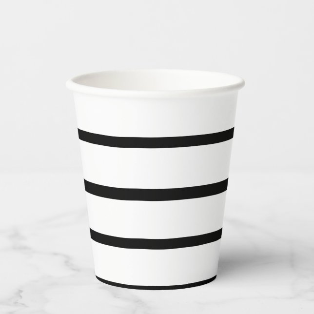 White and Black Stripes Design Paper Cups (Front)
