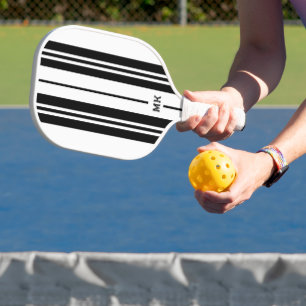 White and black stripes monogram pickleball paddle