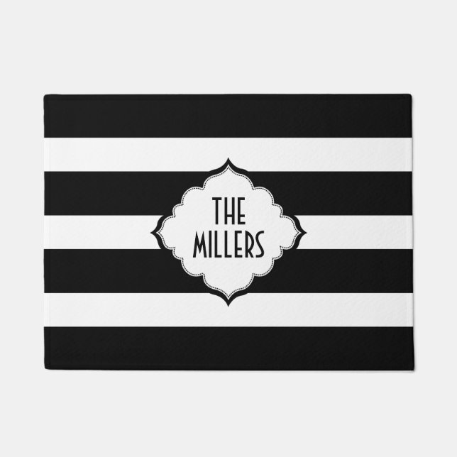 White And Black Stripes Pattern Doormat (Front)