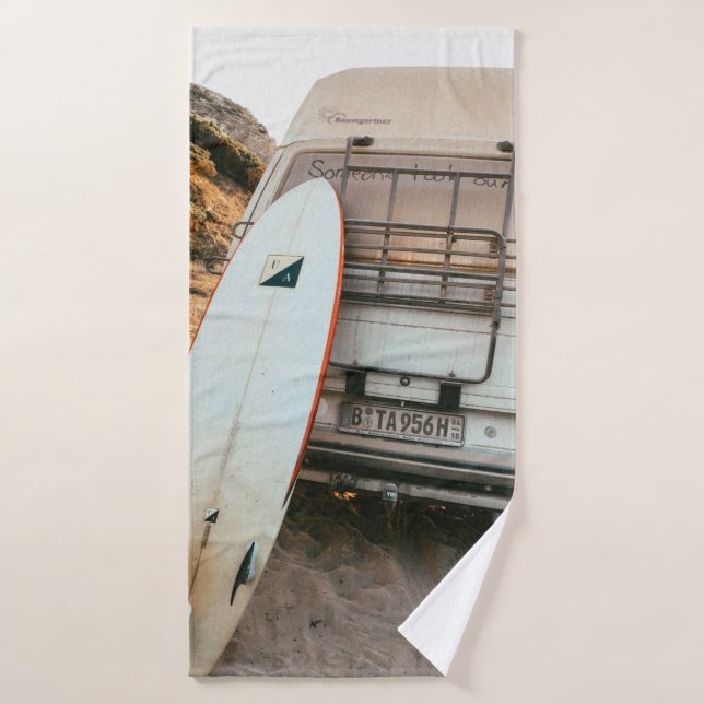 White and black surfboard bath towel (Bath Towel)