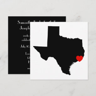 White and Black Texas Red Heart Wedding Invitation