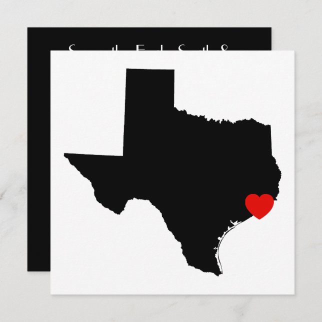 White and Black Texas Red Heart Wedding Invitation (Front/Back)