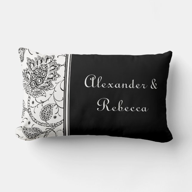 White and Black Toile Personalised Name Pillow (Front)