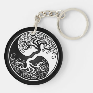 White and Black Tree of Life Yin Yang Key Ring