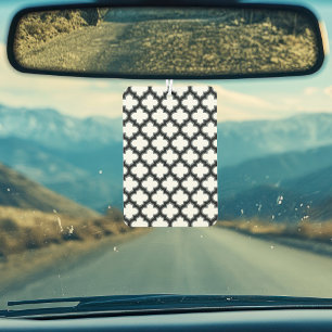 White and Black Trellis, Lattice, Quatrefoil Car Air Freshener