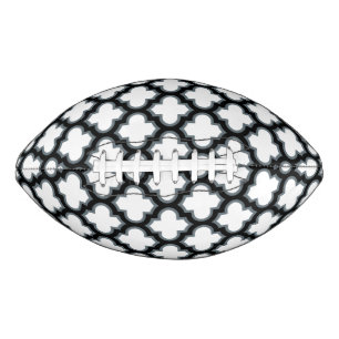 White and Black Trellis, Lattice, Quatrefoil Football