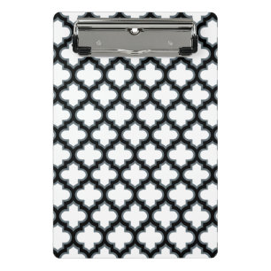 White and Black Trellis, Lattice, Quatrefoil Mini Clipboard
