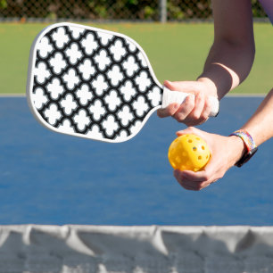 White and Black Trellis, Lattice, Quatrefoil Pickleball Paddle