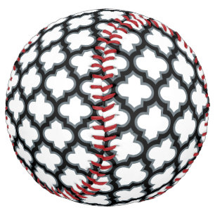 White and Black Trellis, Lattice, Quatrefoil Softball