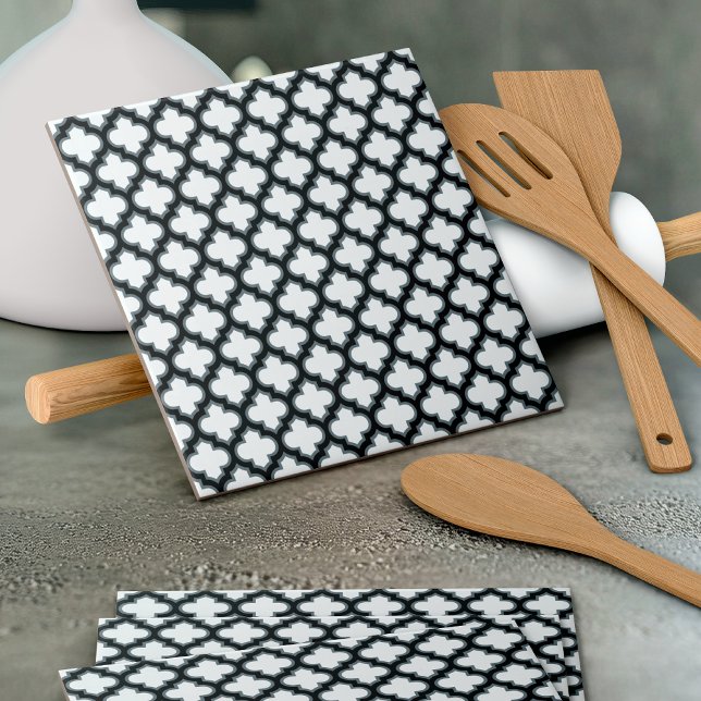 White and Black Trellis, Lattice, Quatrefoil Tile (Creator Uploaded)