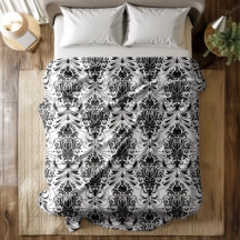 White and Black Vintage Ornamental Damask Pattern